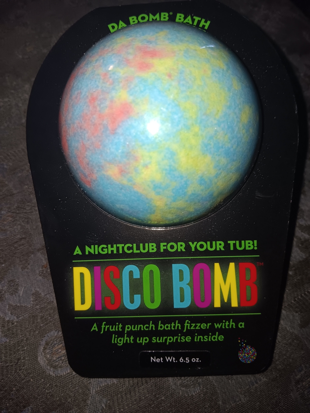 Disco Bomb Bathbomb With A Light Up Surprise Inside.